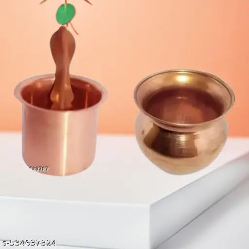 DARIDRA BHANJAN Copper Panchpatra with Aachmani (Spoon) for All Puja Purpose-4.5 Pooja lota Kalash for puja Copper Panch Patra Copper Tambe ka lota for puja lota for puja Copper lota for puja Copper panchapatra for puja (Big Size, Brown) Copper Kalash