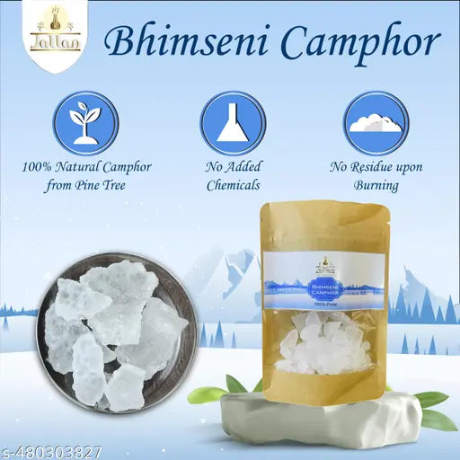 Jallan Pure Natural Bhimseni Camphor 100gm (50X2) Pack| Origical Bhimseni Kapoor