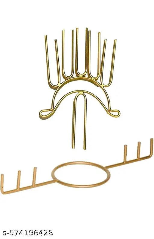 Metal Kalash Kadi with 5 Point Crown Stick, Kalasam Flower Stand Sticks for Varalakshmi Pooja & Home Temple Decoration (Gold)(12 * 4inch)