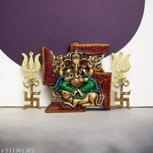 TRISHAKTI (TRISHUL, OM, SWASTIKA), COLORFUL MEENAKARI SWASTIKA WALL/ DOOR/ WINDOW HANGING ALUMINIUM METAL DECORATIVE SHOWPIECE FOR GATE ENTRANCE, INAUGURATION DIWALI, CAR DASHBOARD, RETURN GIFT PURPOSE, NAVDURGA, MAHASHIVRATRI, ONAM PONGAL, GRIHA PRAVESH,