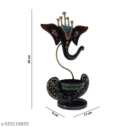 Iron Lord Ganesha Tea Light Candle Holder, Handcrafted Decorative Item for Home & Office, Ganpati Diya Stand for Pooja Room, Temple, Living Room & Bedroom, Diwali Decor