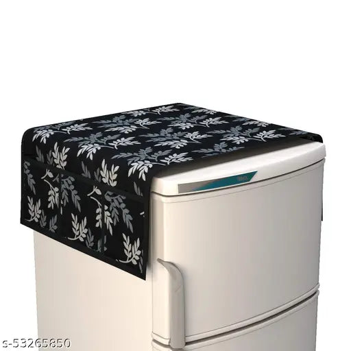 Groki Knit Printed Semi-Automatic Washing Machine Cover & Fridge Top Cover, Microwave-Oven Top Cover Combo (Black_Groki_Semi_MFW_8)