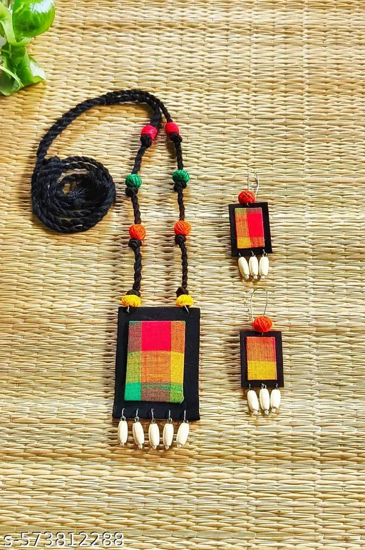 Handmade Multicolor Gamcha Fabric Jewellery Set
