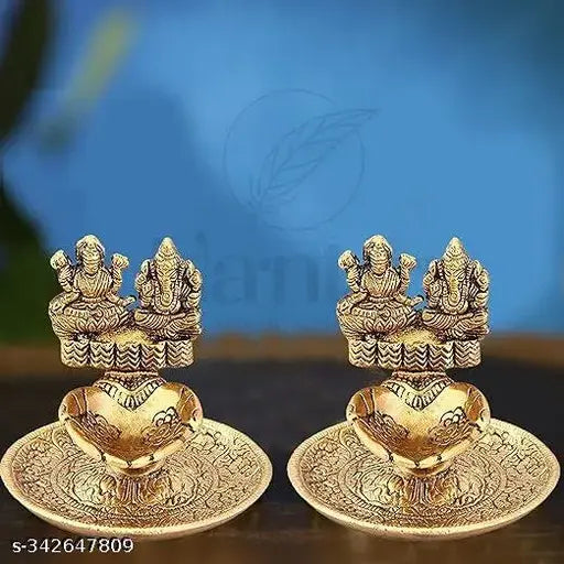 Haridwar Trends Laxmi Ganesh Diya For PoojaTable Set (pack of 2 Height: 3 inch), Laxmi Ganesh Murti, Laxmi Ganesha Idol for Diwali, Lakshmi Ganesh, Metal Laxmi Ganesh Statue, Diwali Special Laxmi & Ganesh Murti Sculpture Statue