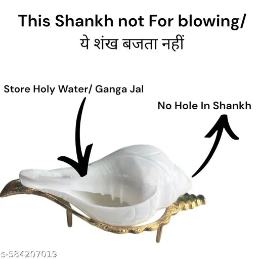 Pooja ka Small / Chota size Jal Shankh | Paniwala White Water Conch with Brass Stand | Mandir Abhishek ke Liye Perfect