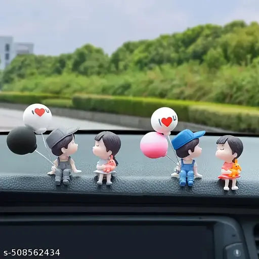 SHREE GOLDEN CUTE COUPLE CAR DASHBOARD DECOR PAIR Decorative Showpiece - 4 cm ( MULTI COLOR)