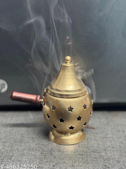 SM India Loban Incense Bakhoor Burner Sambrani Dhoop Burner with Handle for Home Purifying Hand Loban Burner for Home Office Temple Prayer Dhoop Dani