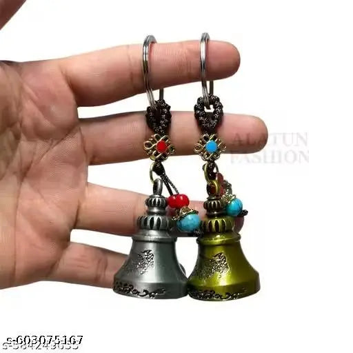 Antique Metal Bell Keychain Combo (Set of 2) | Car, Bike & Home Decorative Hanging Pendant | Feng Shui Lucky Charm