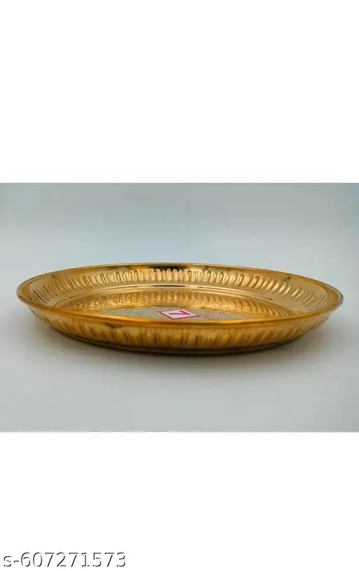 Pure Brass Flower print design pooja plate daimeter-7 inch Pack 1