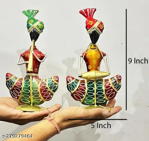 Ethnic Iron Musician Statue Set | Handmade Rajasthani Decor – 9 Inch (2 Pc)