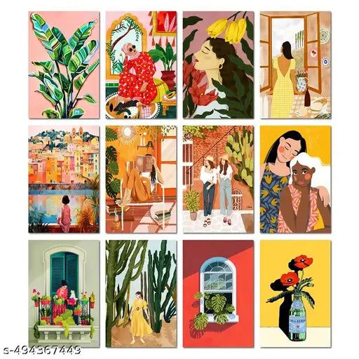 KARTMEN 12 Pcs Aesthetic Boho Posters For Room Decoration Boho Wall Art, Wall Decor, Aesthetic, Wall Art A4 size (29 x 21 cm)