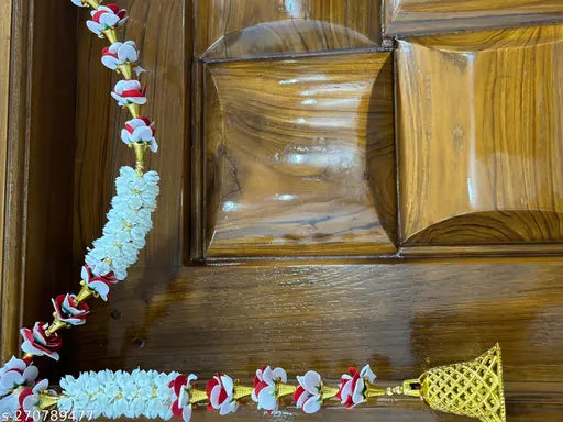 Bellu Hanging Latkan for Party, Wedding, Room, Home, Main Door ,Diwali Decoration Items,RedWhtkushiBellMogra Pack of 2 Strings