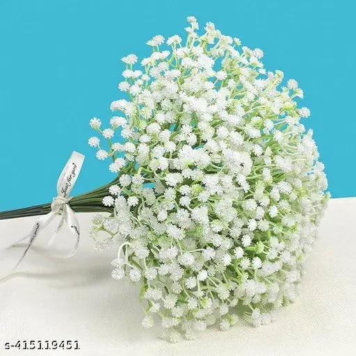 PRAJNA 10 Sticks Premium White Artificial Flowers Gypsophila Baby's Breath Flowers - Realistic Look for Home Decor Flowers | Reusable Aesthetic Flower Decoration | Flowers for Wedding Decoration, Living Room, DIY Craft |Flower Bunch for Vase, Artificial F