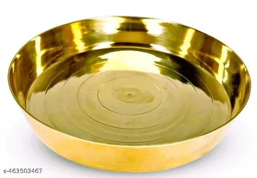 Srimaa Ventures Brass Handcrafted Pooja Thali Traditional Designed Pital Bhog Plate for Home, Office, Temple