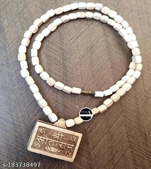 ANVIKA Tulsi kanthi with Shri SitaRam Bhaktmal Locket ||Handmade Tulsi Beads Mala Wood Wood Necklace
