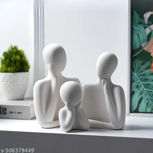 Avon Couple Family Statue | Resine Thinker Sculpture | Home Decor Items for Living Room Show Piece | Table Artifact | (White | Set of 3) Antique piece