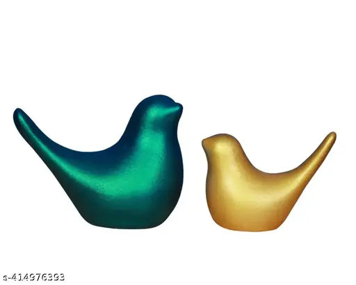 AA NM & Sons Birds Showpiece Set of 2 Birds Family Statue Decoration Figurine For Living Room | Collectible For Home Décor (5 & 4 inch,Green & Gold)