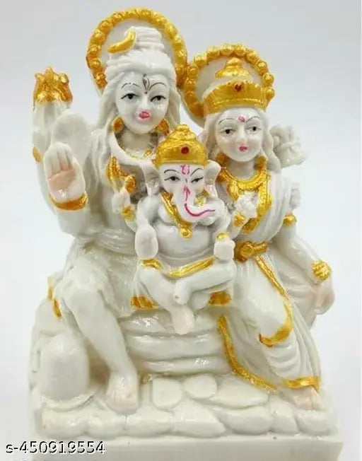 Shiva Parvati Ganesh Idol Shiv Parivar Murti Statue for Home Office Temple Mandir (White and Gold) Decoration for Home Decor and Office