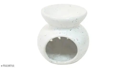 Aroma Ceramic Burner T-Light Candle White Diffuser Pot for Home with 2 Tea Light Candle and 1 Aroma Oil- White Jasmine 10ml