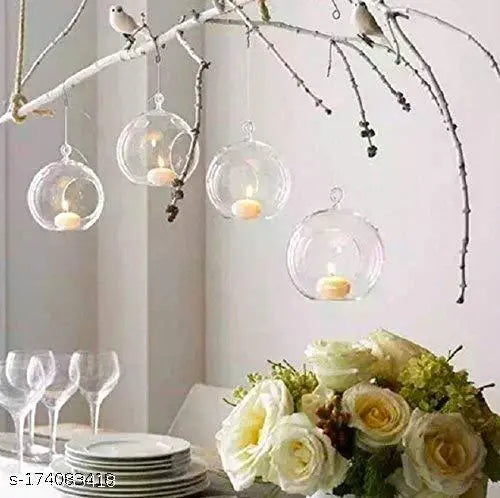 Yug Glass Hanging Tea Light Candle Holder, Crystal Glass Hanging Planters for Indoor and Outdoor Decoration, Set of 2