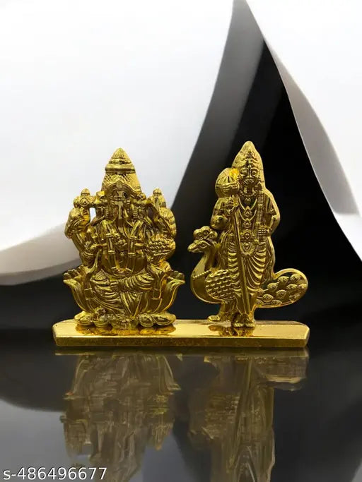 God Murugan with pillaiyar   Golden metal idol for pooja room , office table , car dashboard etc
