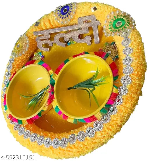 Decorative Haldi Thali/Platter Thali, Haldi Thali,Puja,Uptan,Haldi, Shaadi Shaadi Decor, Home Decor, Handmade Plate Decoration (Wood)