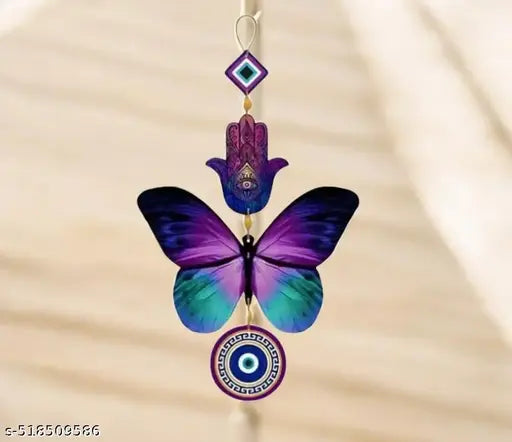 Butterfly Evil Eye Wall Hanging | Hamsa Hand & Nazar Battu Wooden Décor | Spiritual Protection & Aesthetic Home Decoration | Wall Hanging for Home & Office
