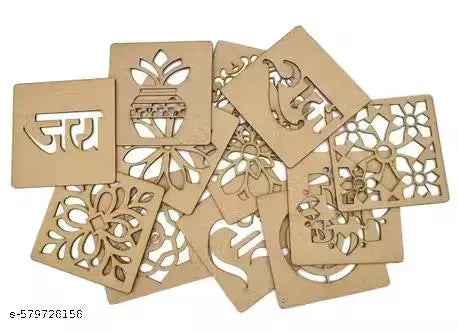DIY MDF Wood Organic Rangoli Stencils for Floor and Wall Set of 12 pc (4 in x 4 in)