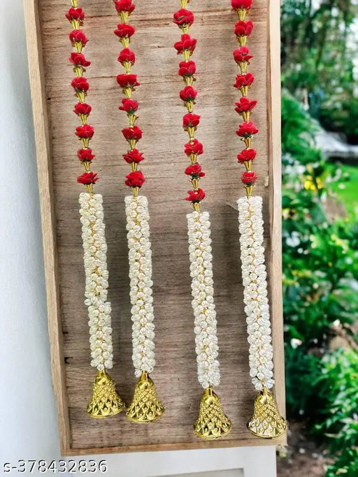 BS AMOR Artificial Foam Flower Toran Long, Garland for Decoration Festival Navratri, Diwali, Marriages, Temple and Home/Office Inauguration (Red, Pack of 4)