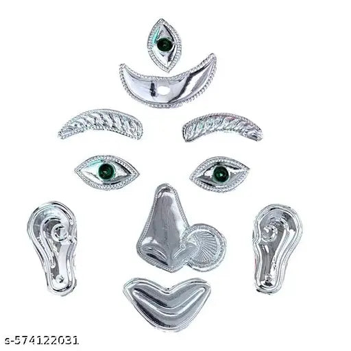Achleshwar German Silver MATA Ji Mukharbind Shringar Set – Traditional Face Decoration Set for Devi Idol 8 INCH