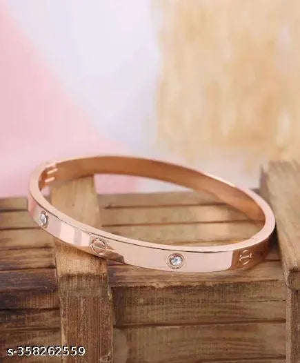 Honbon Rose Gold Plated Tennis Bracelet Handcrafted Bangle-Style Bracelet/Kada With magnetic Clasp for Women and Men(Pack of 1)Trendy Designer Love Bracelet for Couples Easily Wear up Casual,College & PartyWear