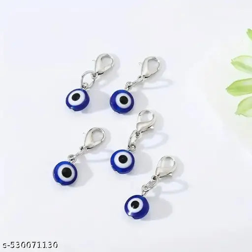 SHILPMART Evil Eye Charm Clips, Blue Glass Bead, Silver Lobster Clasp, Pack of 5