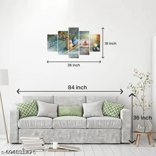 Karnil Set of 5 Modern Art Wooden High Quality Wall Painting, Wall Photo Frame for Home Decor Gift Items - 18' x 30' In (Multicolor)