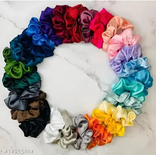 Luczer The Fashion Hub (Pack of 8) (Multicolor) Premium Silk Satin Scrunchies (Pack of 8) Rubber Rubber Band (Multicolor)