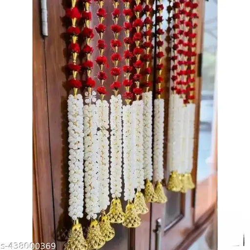 Handmade Unique Temple decoration, Home decorations Item, Artificial Foam Flower Toran Long, Garland for Decoration Festival Navratri, Diwali, Marriages, Temple and Home/Office Inauguration. Colour Red (Pack Of 4)