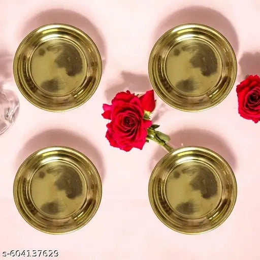 4 Pcs Brass Pooja small plats | Temple & Home Puja Essential Plate Set