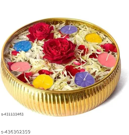 metal urli bowl Decorative Urli Bowl Handicrafts Flower Decorative Urli Bowl for Home Handcrafted Bowl for Floating Flowers and Tea Light Candles Home,Office and Table Decor| Diwali Decoration Items, Metal, Gold