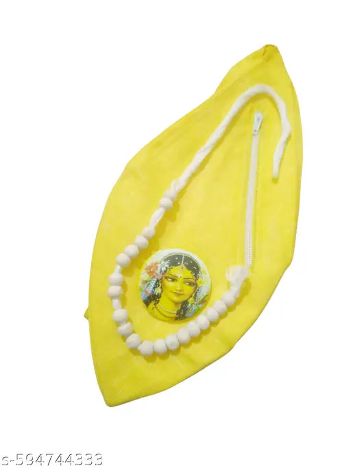 Yellow Gomukhi Cotton Japa Mala Bag with Sakshi Mala Nd Radha Badge | Japa Mala Bag for Meditation | Bead Bag Iskcon |  Jholi Mala |