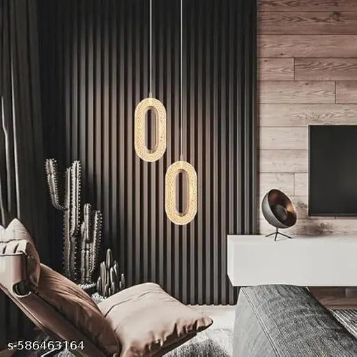 Metal Stunning Oval 3 Light (Wh/WW/NW) Hanging Light for Living Room/Modern Style Led Pendant Lamps for Bedroom/ Ceiling Lights for Home/Led Pendant Light for Ceiling/Home/Cafe/Bar,Pack of 2