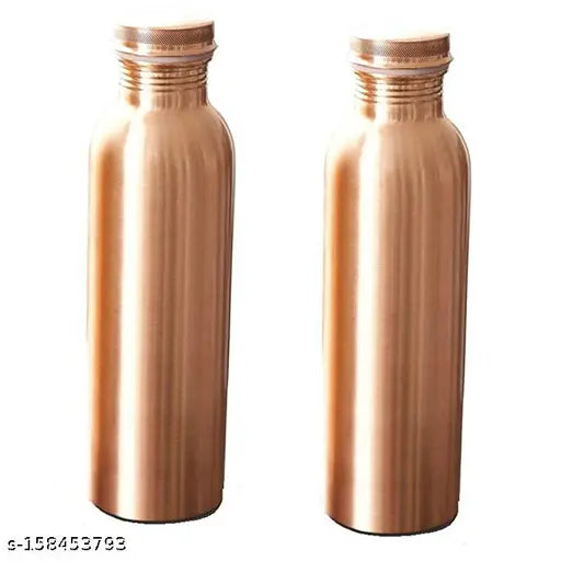 Craftzilla Pure Copper Leak Proof Bottle With Plain Shine Finish Design,Drinkware & Storage Purpose, Ayurvedic Health Benefits  Pack Of 2 Bottles Capacity 1 Litre