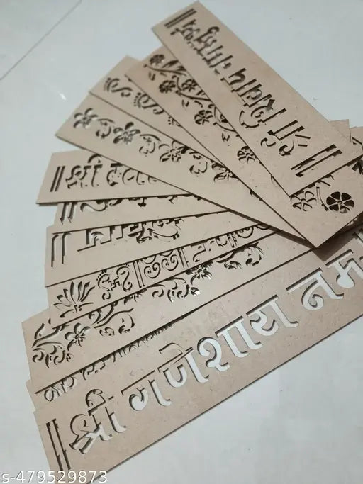 Mdf rangoli stencil design pack 11 stencil 3 X 12 size home entrance temple rangoli devpuja chapa