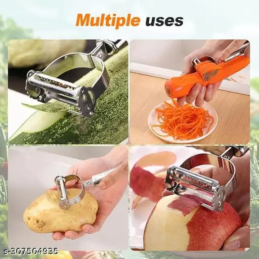 Stainless Steel Vegetable & Fruit Peeler Set with Meat Cutter, Julienne Slicer, and Shredder, Multi-Purpose Durable Razor Sharp Kitchen Tool for Potatoes, Carrots, Cucumbers (3 Pcs)1 x Stainless Steel Peeler 1 x Multi-Purpose Knife 1 x Stainless Steel Cli