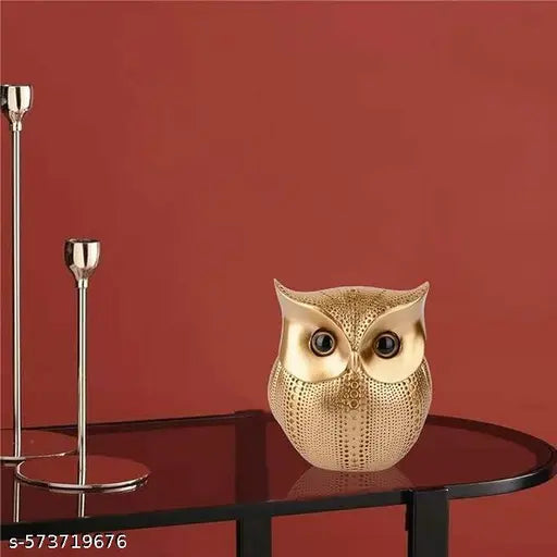 Modern Classy Lucky Owl Resin Art Figure Showpiece (Golden), 1 Piece