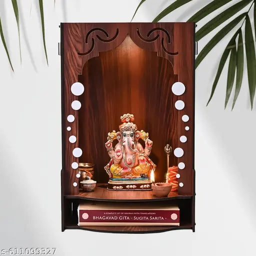 Divinity Decor MDF Wooden Temple for Home | Laminated Pooja Mandir | Assembly Required | 16x9x11 Inch Puja Stand for Shop Office | Big Temple - Mandir - 23