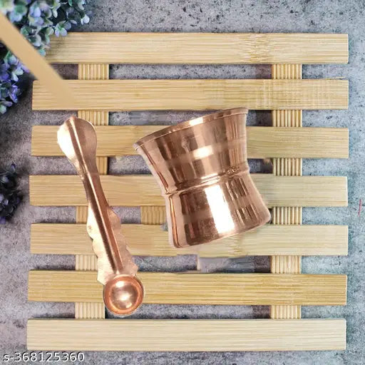 CHEF TURTLES Pure Copper Panch Patra with Achmani Pali PANCH PATRA Glass Copper kalash with spoon for All Pooja Purpose - Small