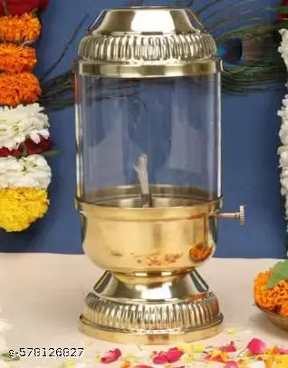 GALAXY GIFT ( 6X4 )Pure Brass Akhand Diya with Borosilicate Glass & Adjustable Bati Knob || Traditional Oil Lamp for Spiritual Use in Mandir, Home Puja, Diwali, Navratri