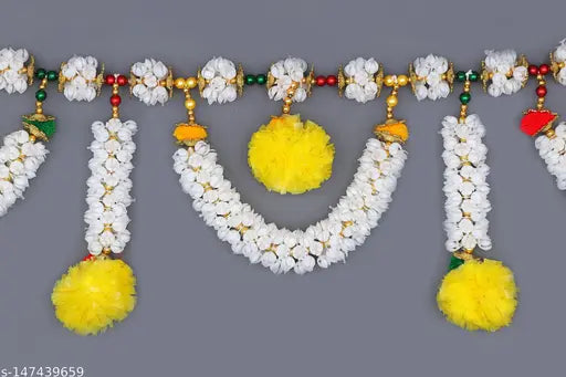 Riveting Home Décor  traditional Beads With Yellow Pom Pom door hanging Toran.