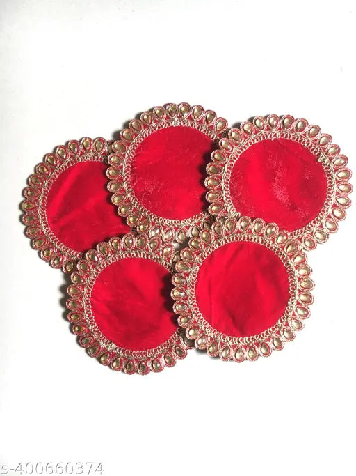 HEMDEV Surat Heavy Pure 9000 Velvet Embroidery Puja Aasan for Ganpati with Stone Work | Puja Altar Cloth for God Temple| Puja Aasan for Idols Sitting (4 Inch)