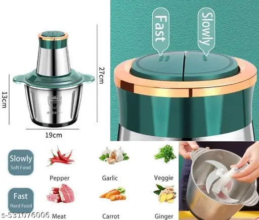Electric Stainless Steel Vegetable & Meat Chopper with Powerful Motor – Multi-Functional Food Processor for Kitchen Use ( Green, Pack of 1 )