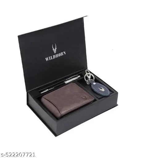 Leather Men's Wallet, Keychain and Pen Combo Set